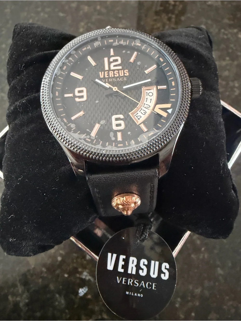 Versus Versace Black Dial Men's Watch with Rose Gold Accents